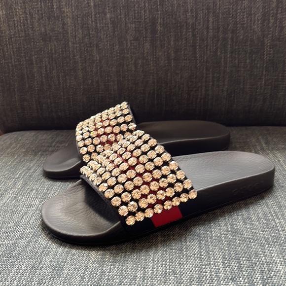 FINAL DROP/ SALE!!! Gucci Crystal web logo Slides sandals NWB - Picture 5 of 11